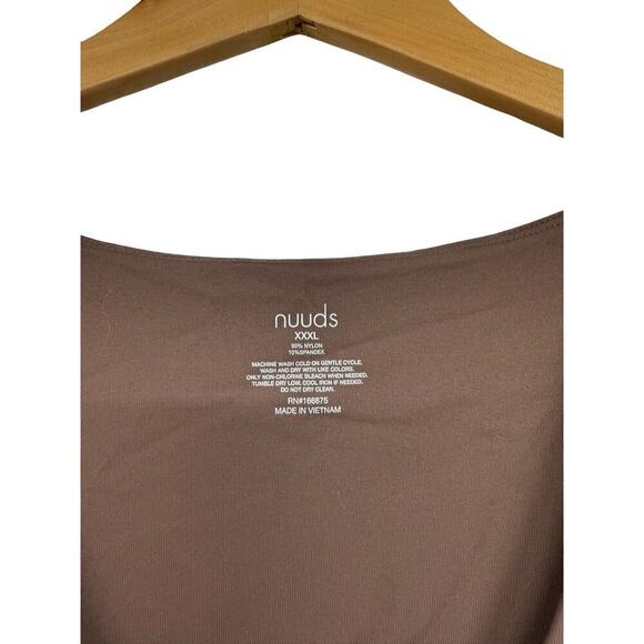 Nuuds Bodysuit Plus Size Brown Mocha Long Sleeve Scoop Neck Stretchy XXXL 3X - Picture 3 of 8